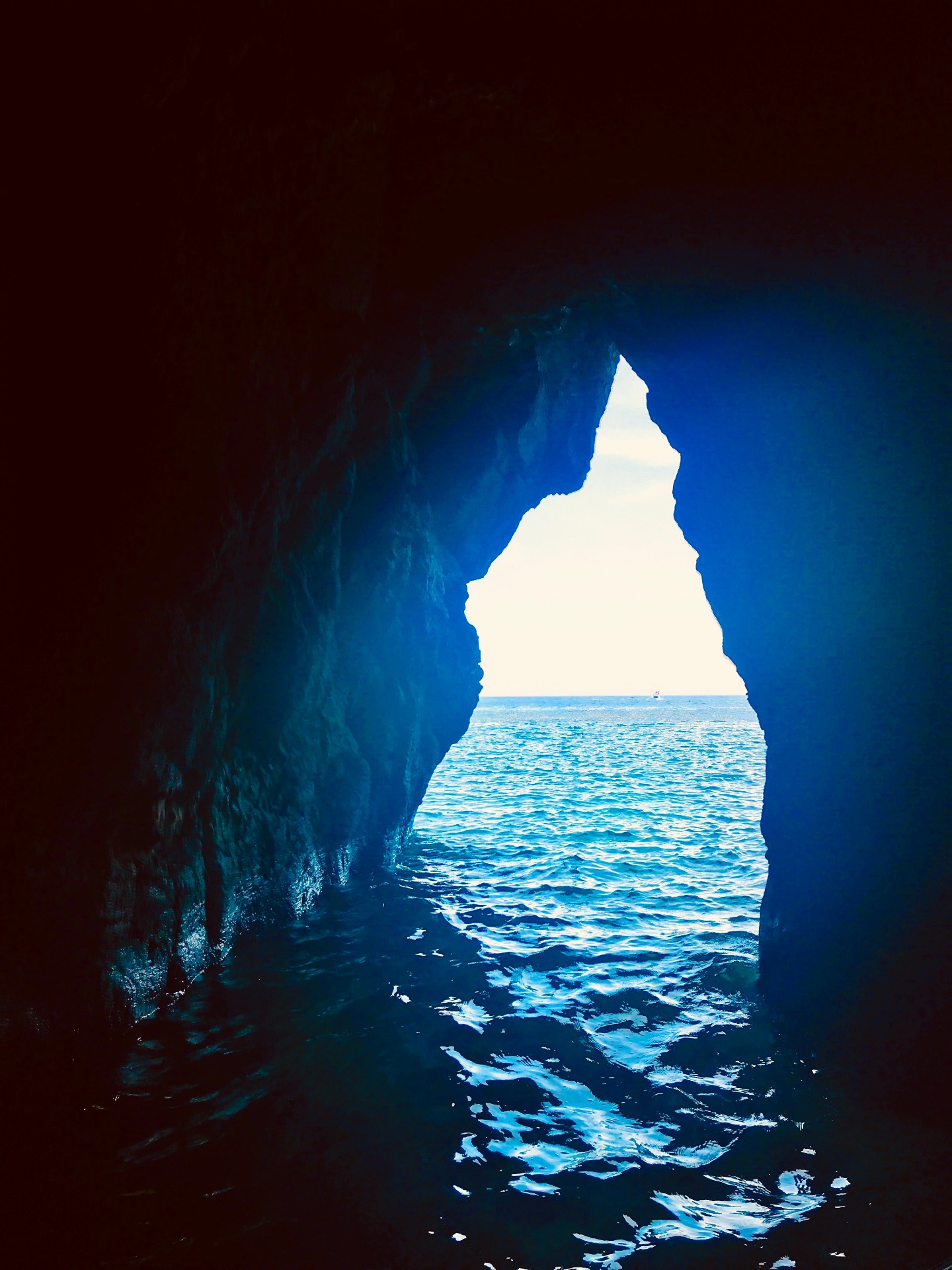 View from inside a sea grotto looking out to the Mediterranean
